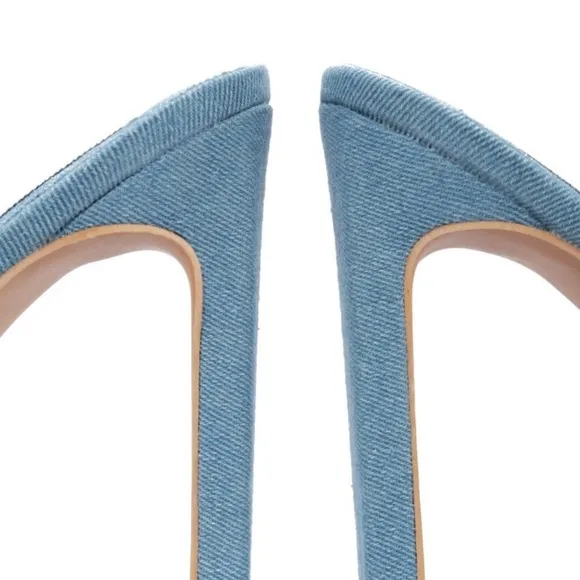 Blue Denim High Heel Mules