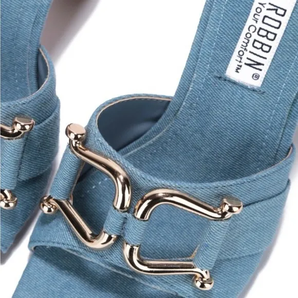Blue Denim High Heel Mules