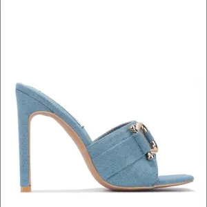 Blue Denim High Heel Mules