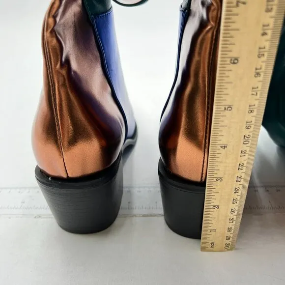 Blue Knee High Stretch Long Boots Round Toe Chunky Heel Side Zipper Dress Shoes