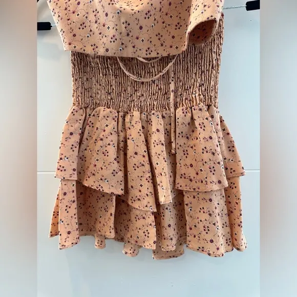 Blue life peach floral luxury ruffle skirt set tie back designer flirty Chic S