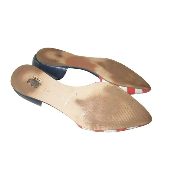 *Boden Coral and White Fun D'orsay Flats Striped Canvas Navy Blue Leather Heel