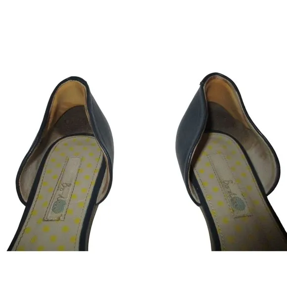 *Boden Coral and White Fun D'orsay Flats Striped Canvas Navy Blue Leather Heel