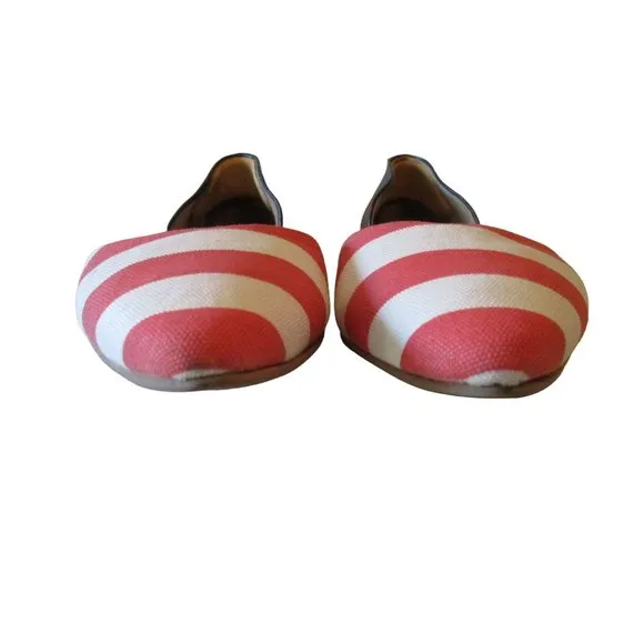 *Boden Coral and White Fun D'orsay Flats Striped Canvas Navy Blue Leather Heel