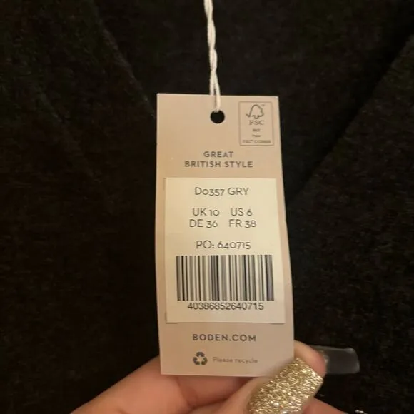 Boden NWT Knitted Cardigan Wool Cashmere Blend Grey Minimalist Elegant Dress 6