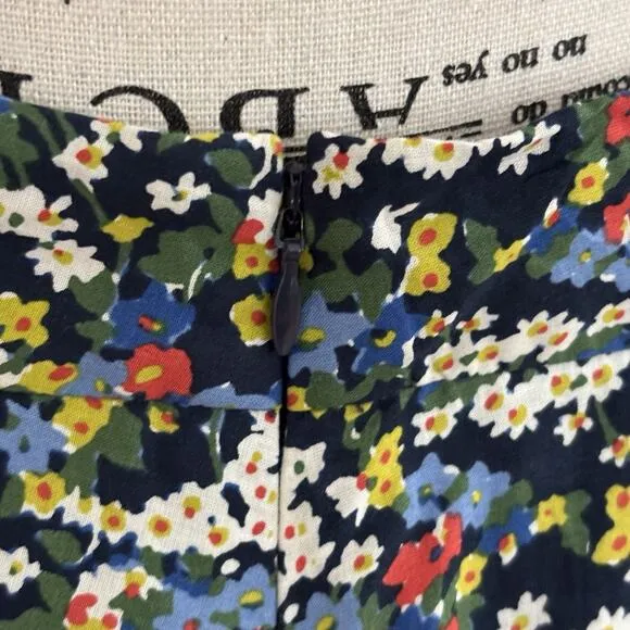 Boden Size 2 / 4 Corinne Black Multi Floral 100% Cotton A-Line Midi Skirt