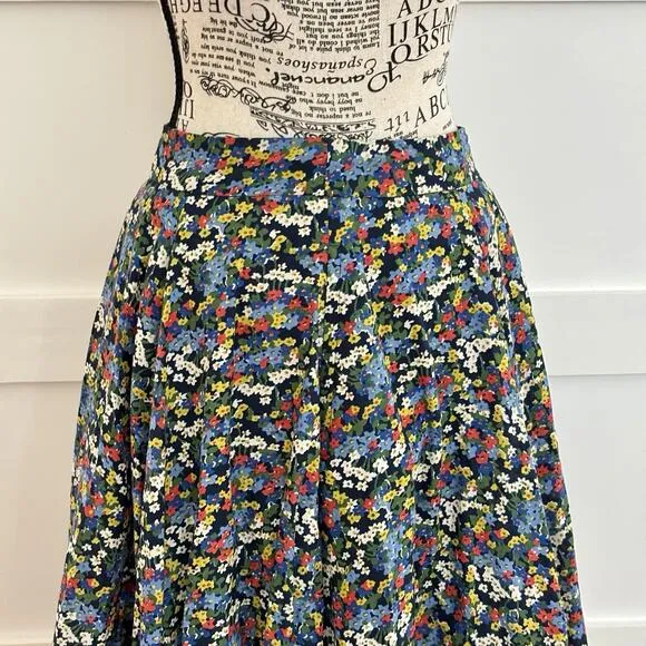 Boden Size 2 / 4 Corinne Black Multi Floral 100% Cotton A-Line Midi Skirt