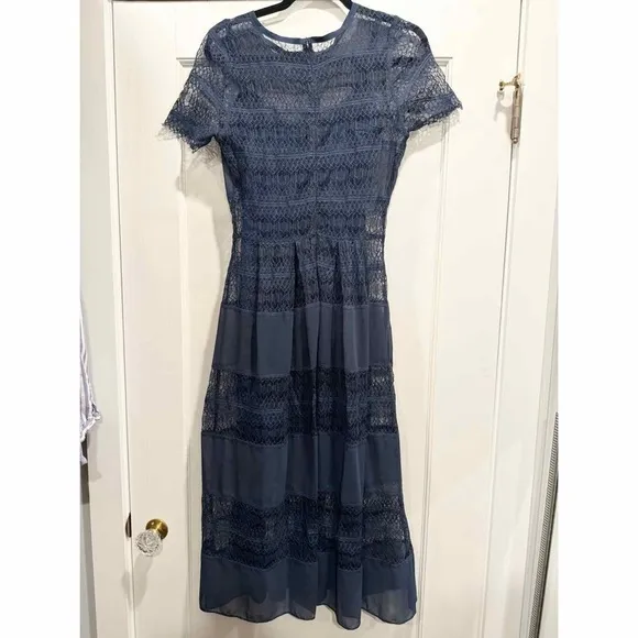 BodyFrock shapewear navy blue lace midi dress self portrait 6 wedding guest