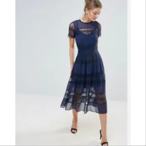 BodyFrock shapewear navy blue lace midi dress self portrait 6 wedding guest