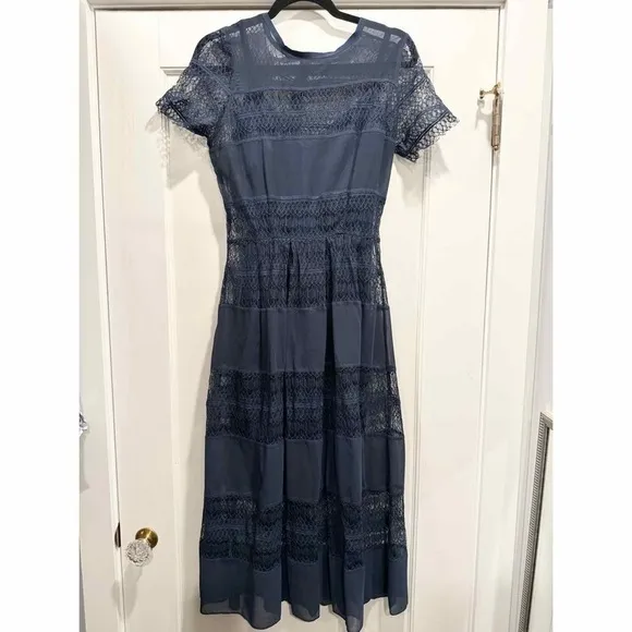 BodyFrock shapewear navy blue lace midi dress self portrait 6 wedding guest