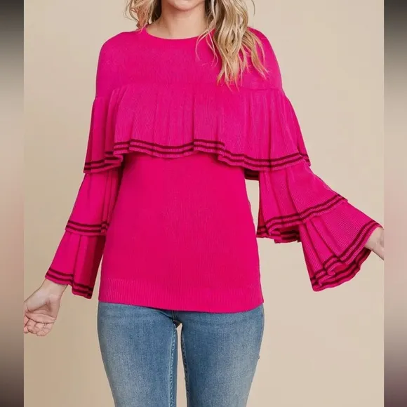 BOHO TIERED BELL SLEEVE KNIT TOP
