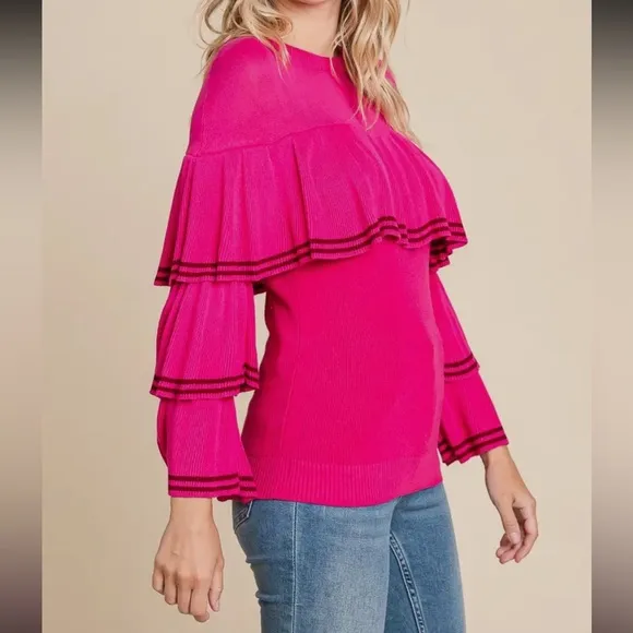 BOHO TIERED BELL SLEEVE KNIT TOP