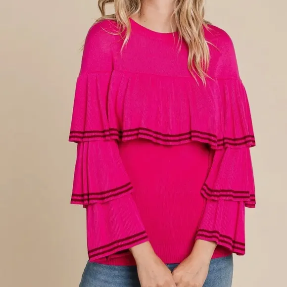 BOHO TIERED BELL SLEEVE KNIT TOP
