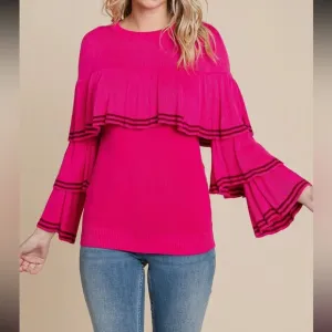 BOHO TIERED BELL SLEEVE KNIT TOP