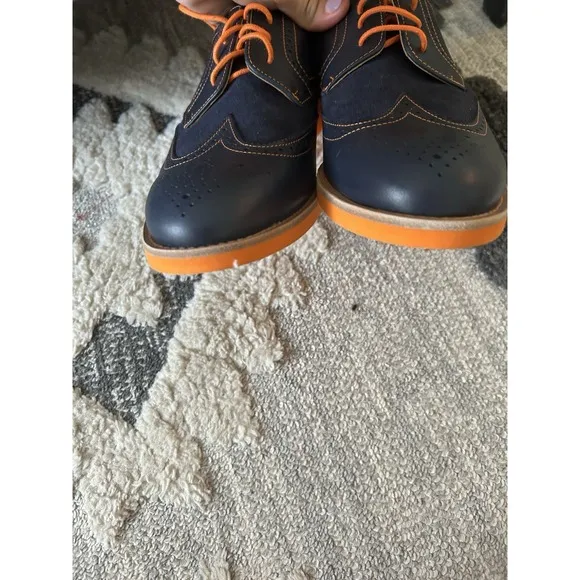 BOLD By Soxy Mens Navy &amp; Orange Leather Wingtip Dress Shoes NEW Size 12 MINT