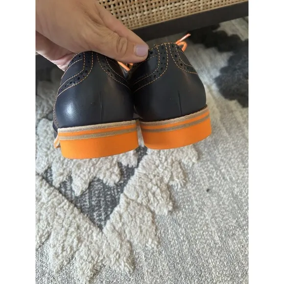 BOLD By Soxy Mens Navy &amp; Orange Leather Wingtip Dress Shoes NEW Size 12 MINT