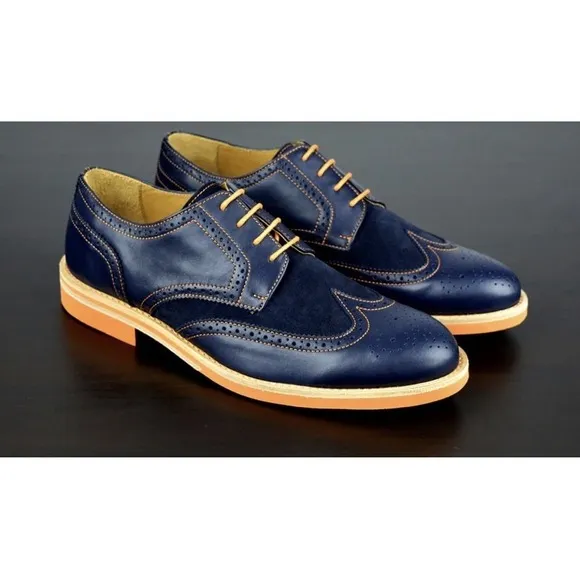 BOLD By Soxy Mens Navy &amp; Orange Leather Wingtip Dress Shoes NEW Size 12 MINT