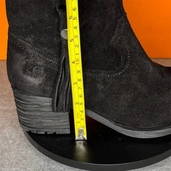 Born Alondra Black Tassle Fringe Distressed Bootie Zip Size 6 EU 36.5