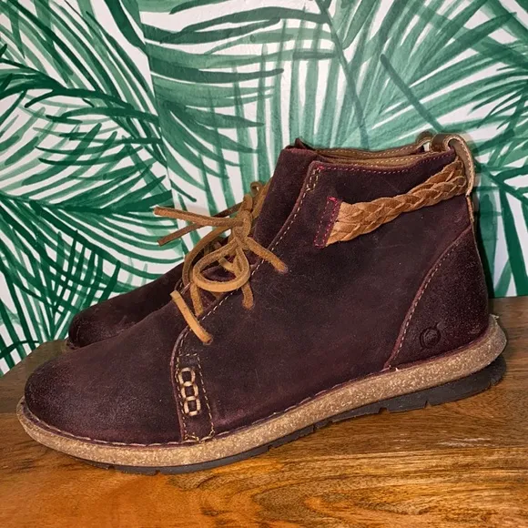 Born Temple Burgundy Leather Tied Ankle Boots Women’s 8.5 F32547