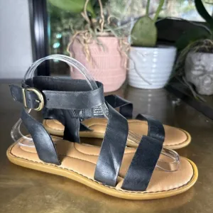 Born Womens Sandals Strappy Khelc Gladiator Cushioned Flat Leather Black 7