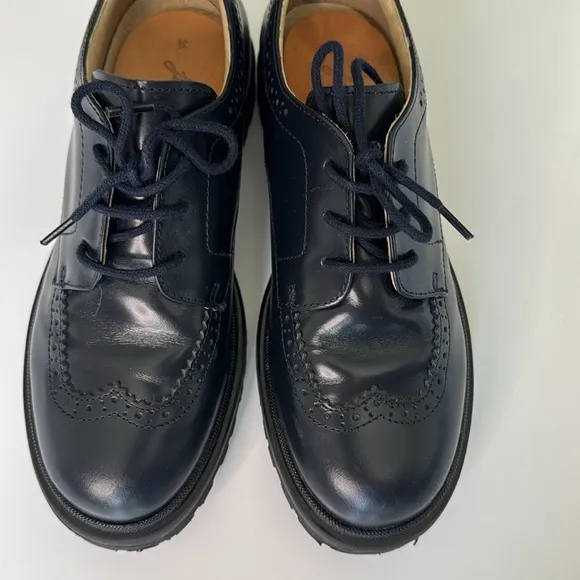 Boys Derbies Black Leather Shoes by Jacadi, Size 3 Lace Up Lug Sole, Dressy