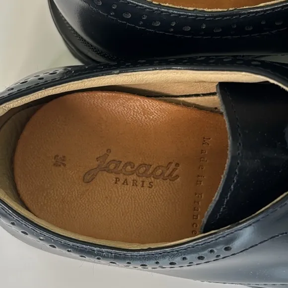 Boys Derbies Black Leather Shoes by Jacadi, Size 3 Lace Up Lug Sole, Dressy