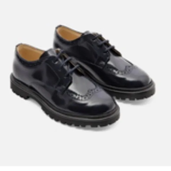 Boys Derbies Black Leather Shoes by Jacadi, Size 3 Lace Up Lug Sole, Dressy