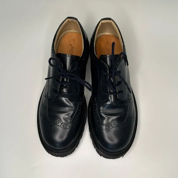 Boys Derbies Black Leather Shoes by Jacadi, Size 3 Lace Up Lug Sole, Dressy