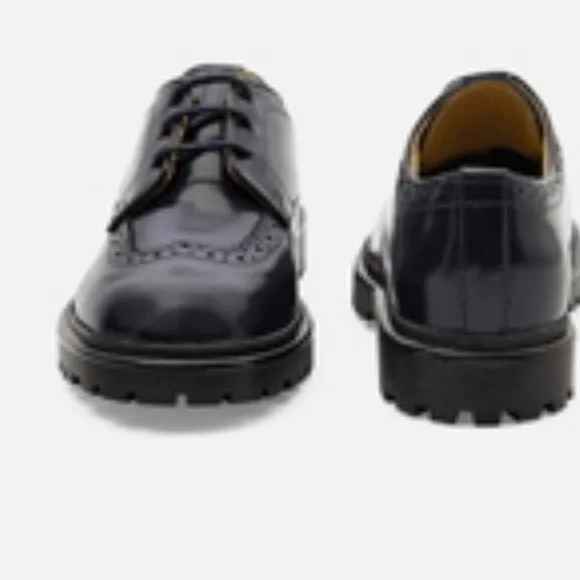 Boys Derbies Black Leather Shoes by Jacadi, Size 3 Lace Up Lug Sole, Dressy