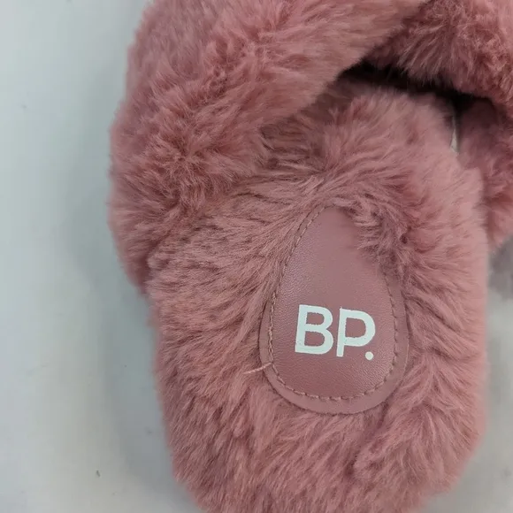 BP Faux Fur Slippers Women 7 8 Pink Ultra Padded Cross Cross Open Toed Sophie