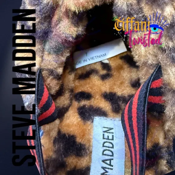 Brand New Steve Madden Brown and Black Slippers Plush Faux Fur