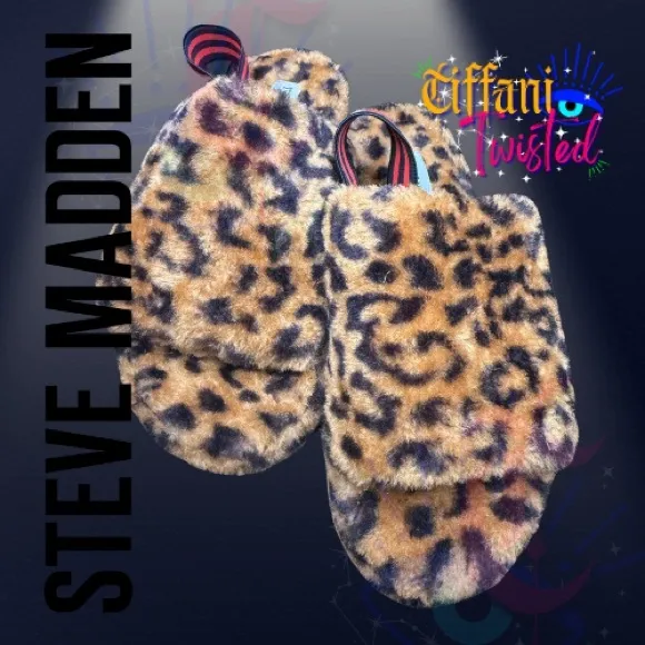 Brand New Steve Madden Brown and Black Slippers Plush Faux Fur