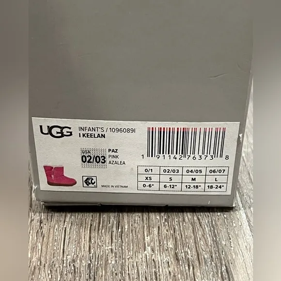 Brand New UGG Infant Booties Keelan Pink Size 02/03 Sherpa Fur Lined Slippers