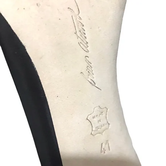 Brian Atwood Black Open Toe Stiletto Heels with Tassels Gold, size 11