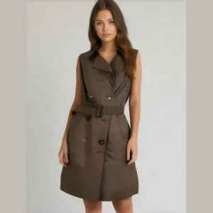 Brioni Sleeveless Midi Trench Dress Womans size 12 EU 46 Brown Luxury Couture