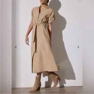Brochu Walker Fia Belted Cotton Midi Dress Quiet Luxury Size Small