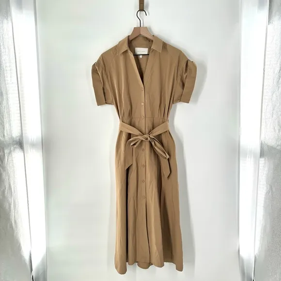 Brochu Walker Fia Belted Cotton Midi Dress Quiet Luxury Size Small