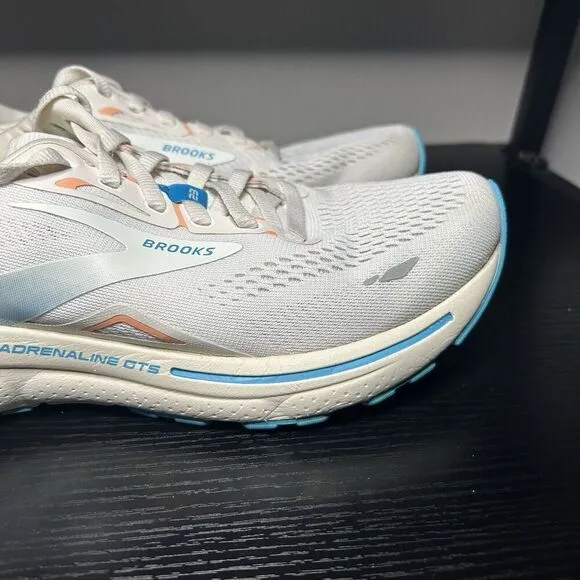Brooks Womens Adrenaline GTS 23 Running Shoes Sz 8 White Blue Comfort Cushioned