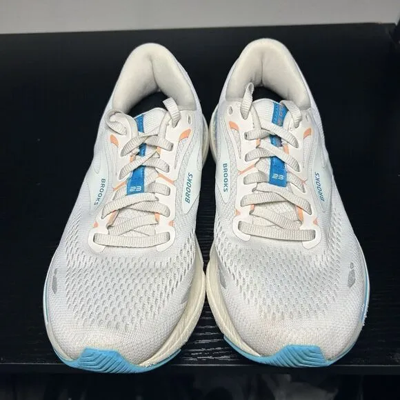 Brooks Womens Adrenaline GTS 23 Running Shoes Sz 8 White Blue Comfort Cushioned