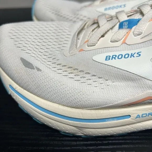 Brooks Womens Adrenaline GTS 23 Running Shoes Sz 8 White Blue Comfort Cushioned