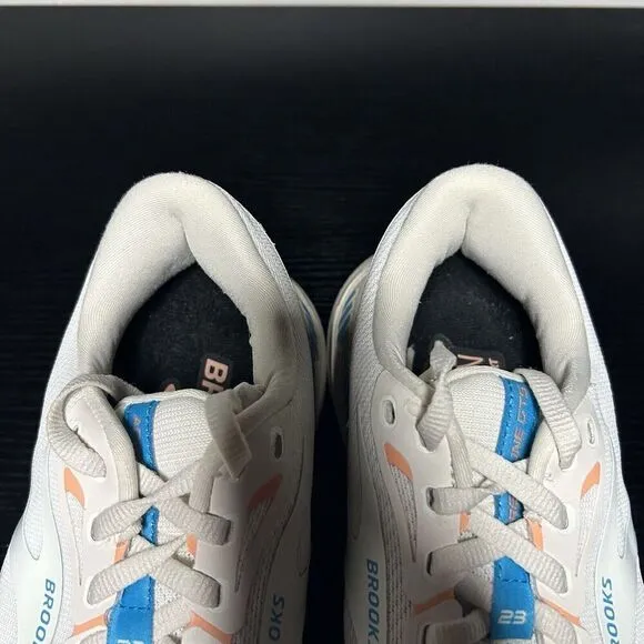 Brooks Womens Adrenaline GTS 23 Running Shoes Sz 8 White Blue Comfort Cushioned