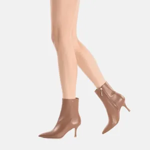 Brown Khaki Pointed Toe Ankle Boots with Stiletto Heels and Side Zipper 6.5