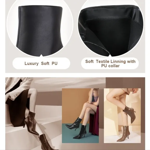 Brown Khaki Pointed Toe Ankle Boots with Stiletto Heels and Side Zipper 6.5