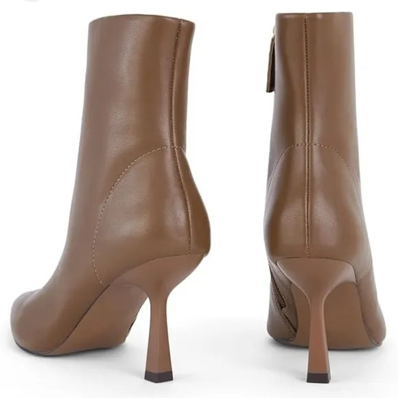 Brown Khaki Pointed Toe Ankle Boots with Stiletto Heels and Side Zipper 6.5