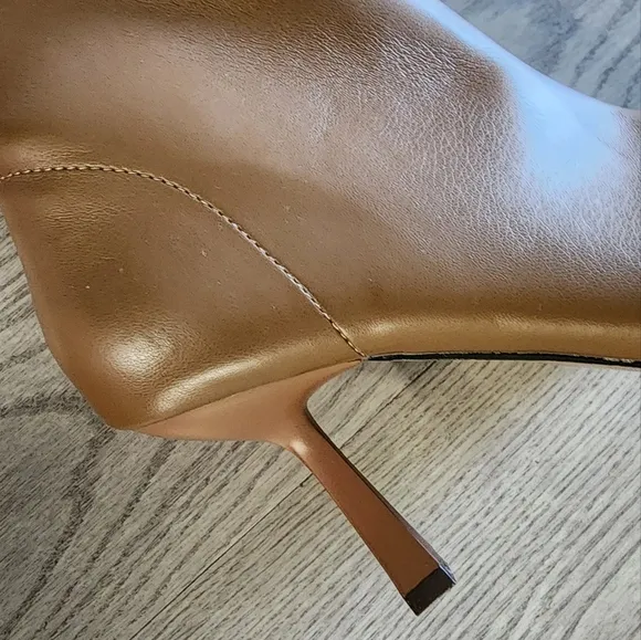 Brown Khaki Pointed Toe Ankle Boots with Stiletto Heels and Side Zipper 6.5