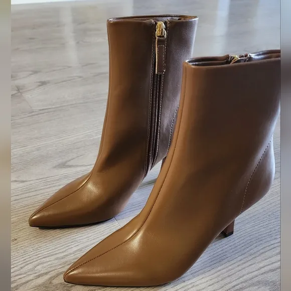 Brown Khaki Pointed Toe Ankle Boots with Stiletto Heels and Side Zipper 6.5