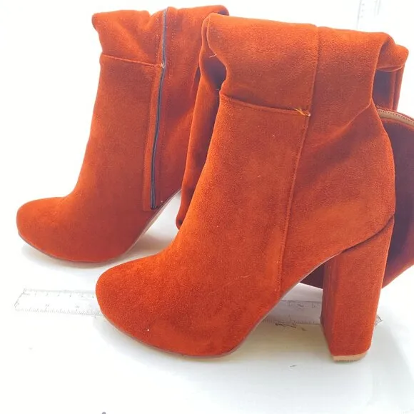 Brown Over The Knee Chunky High Heels Stretch Thigh High Zipper Long Boot