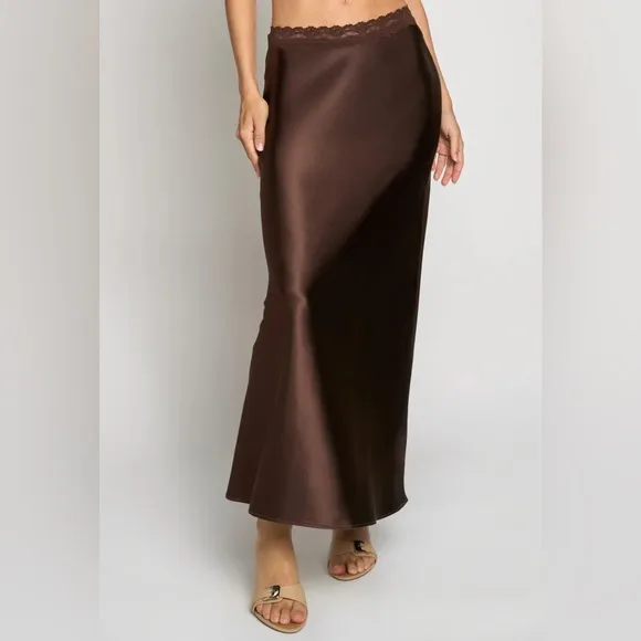 Brown Waist Lace SlipSkirt