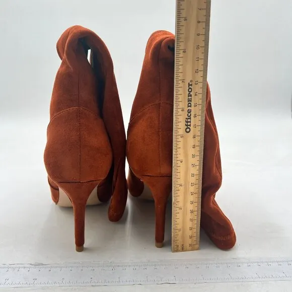 Brown Women Pointed Toe Over The Knee High Stilettos Heel Wide Calf Zipper Shoes