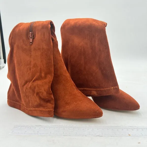 Brown Women Pointed Toe Over The Knee High Stilettos Heel Wide Calf Zipper Shoes